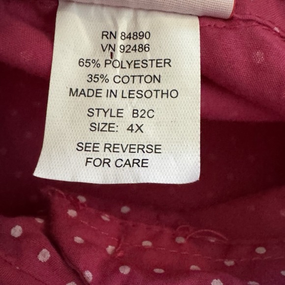 American Sweetheart 4X Top Shirt Pink Polka Dot 3/4 Sleeve Collared Button Up - Picture 5 of 7
